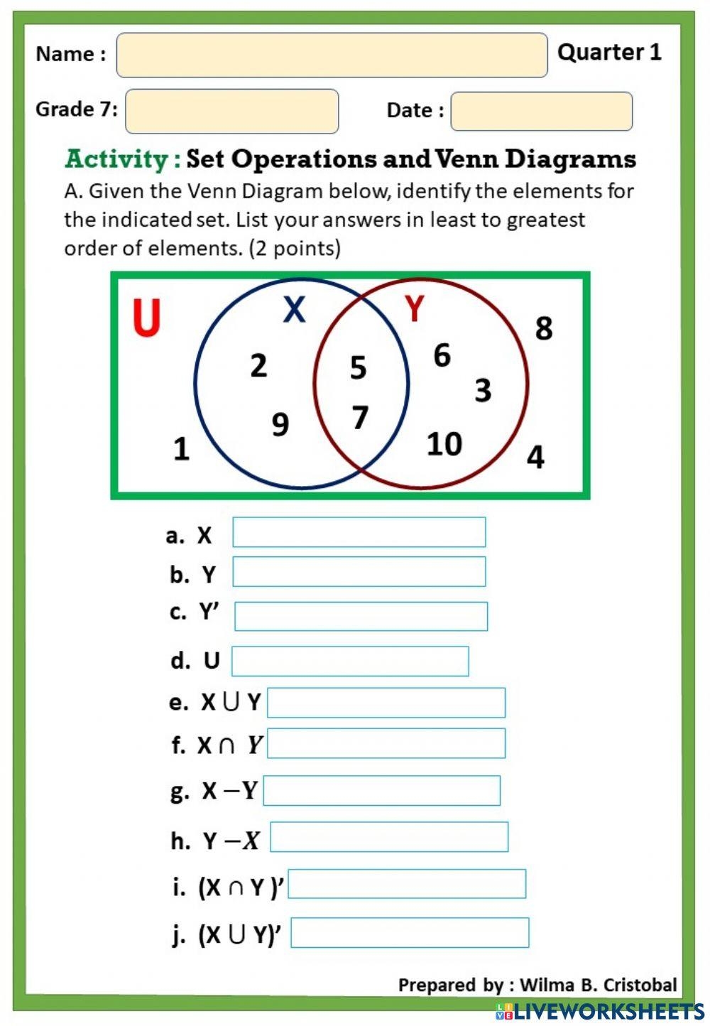 Set Operations And Venn Diagrms Worksheet Live Worksheets 