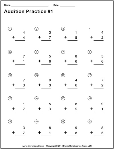 Simple Addition Worksheets Math Practice For Grade 1 2 3 4 Simple 