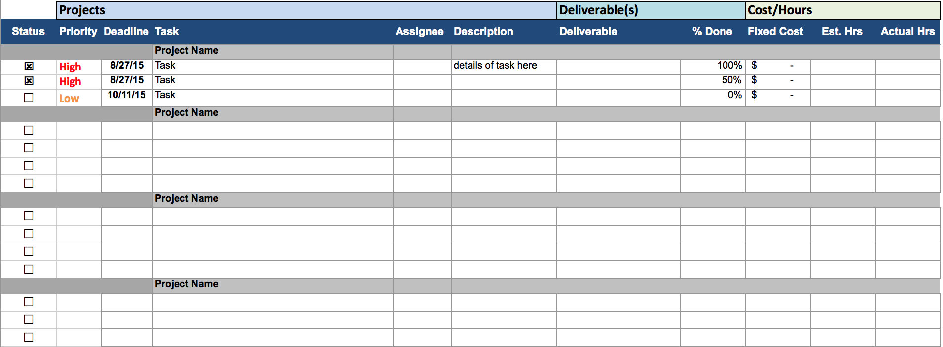 Simple Project Plan Template 2 Db excel