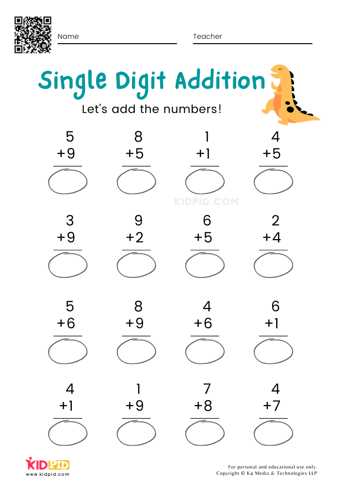 one digit math worksheets