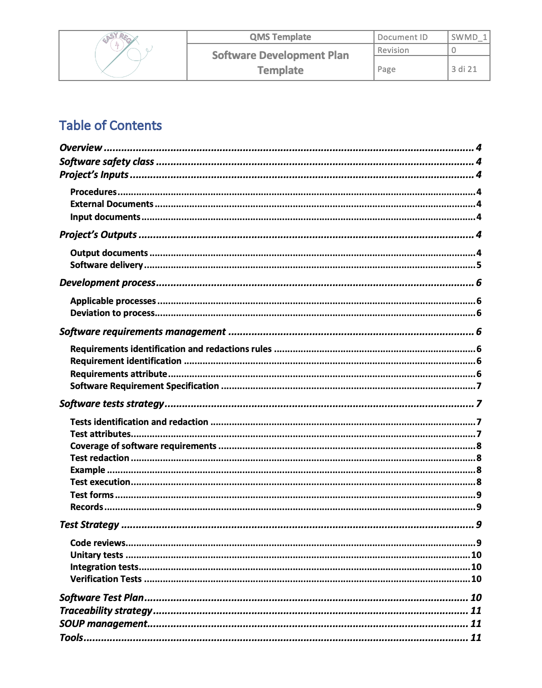 Software Development Plan Template 4EasyReg