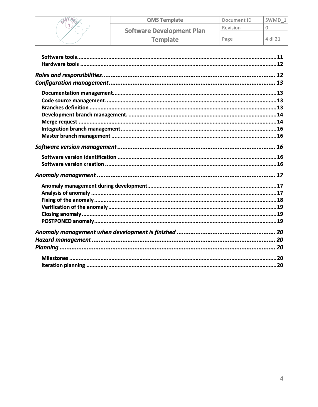 Software Development Plan Template 4EasyReg