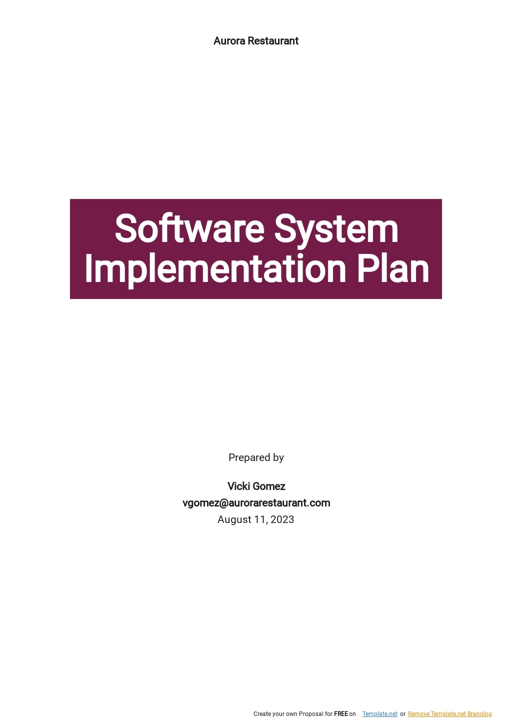 software implementation plan template