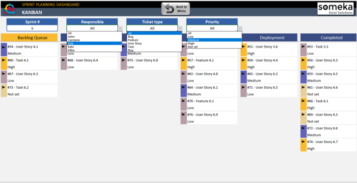 Sprint Planning Excel Template Agile Planning Scrum Board