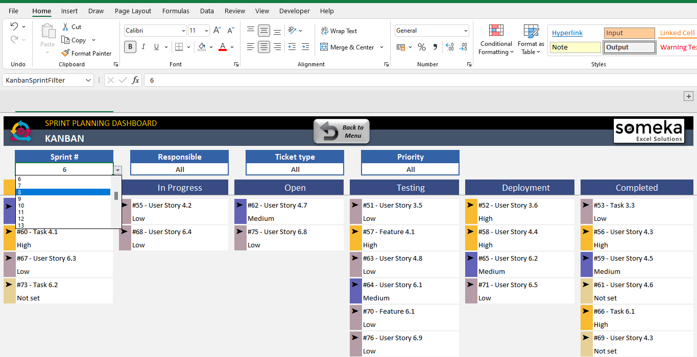 Sprint Planning Excel Template Agile Planning Scrum Board