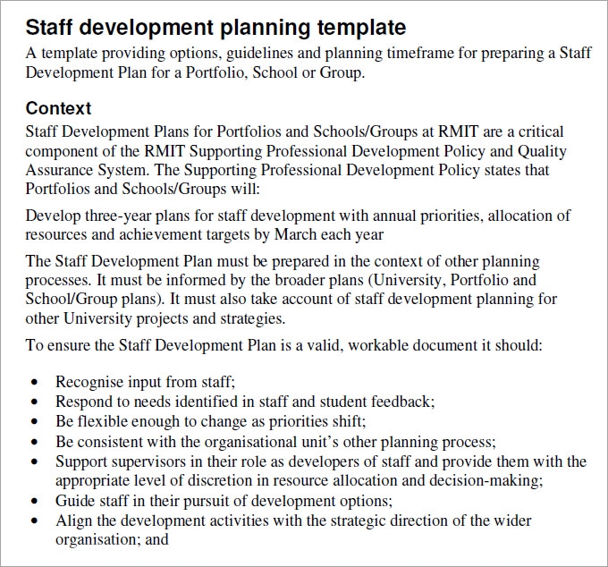 Staff Professional Development Plan Template