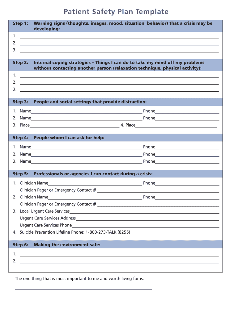patient safety plan template
