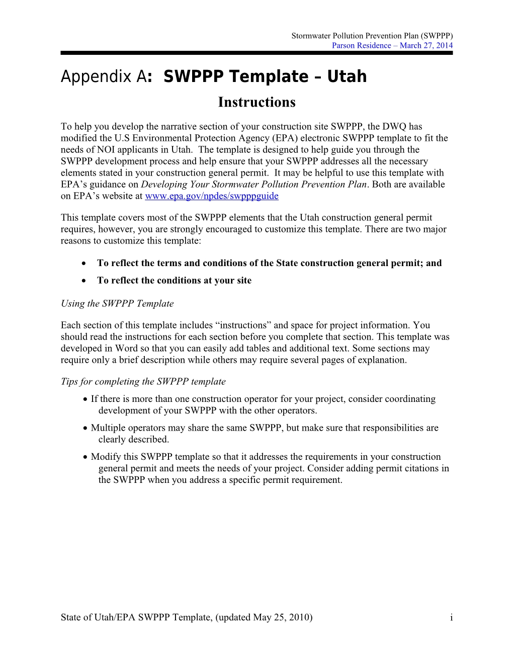 stormwater pollution prevention plan template