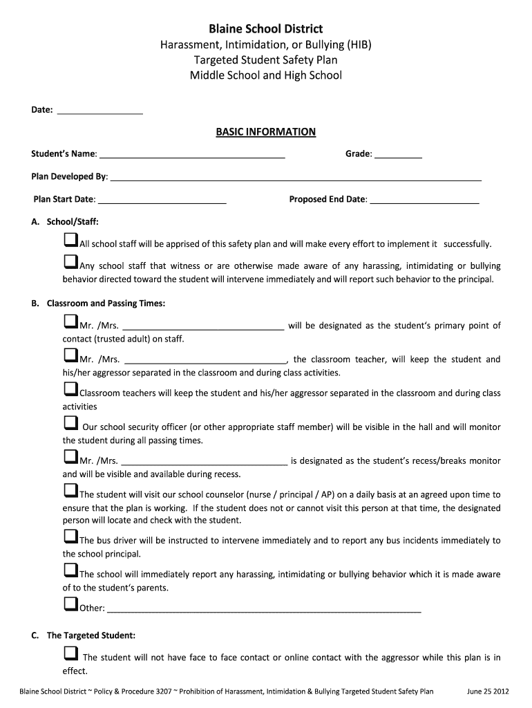 Student Safety Plan Template Fill Online Printable Fillable Blank 