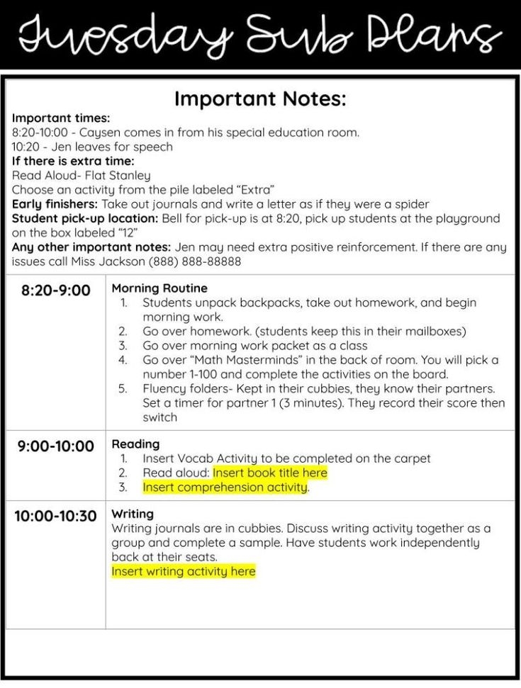 Sub Plans Template In 3 Easy Steps