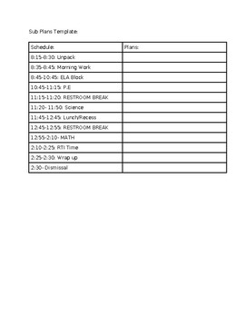 Substitute Plans Template By Karisa Butler TPT