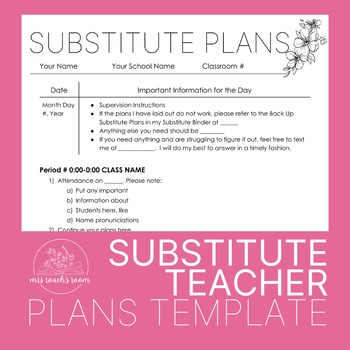 substitute plans template