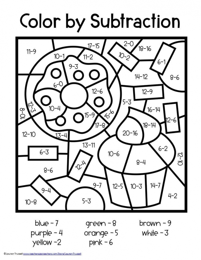 Subtraction Color By Number Worksheets 99Worksheets