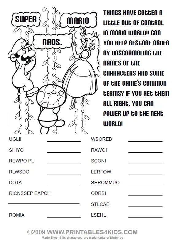 mario bros printable activities