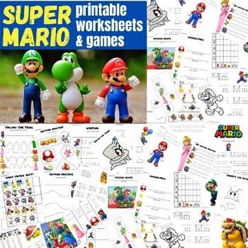 Super Mario Printable Activity Pack For Kids printable Workcheets games