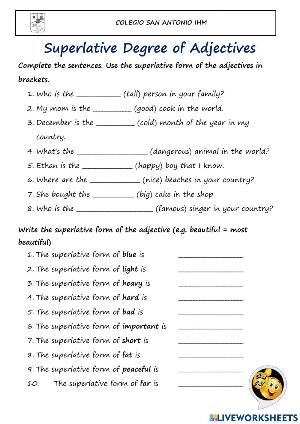 Superlative Degree Of Adjective Worksheet