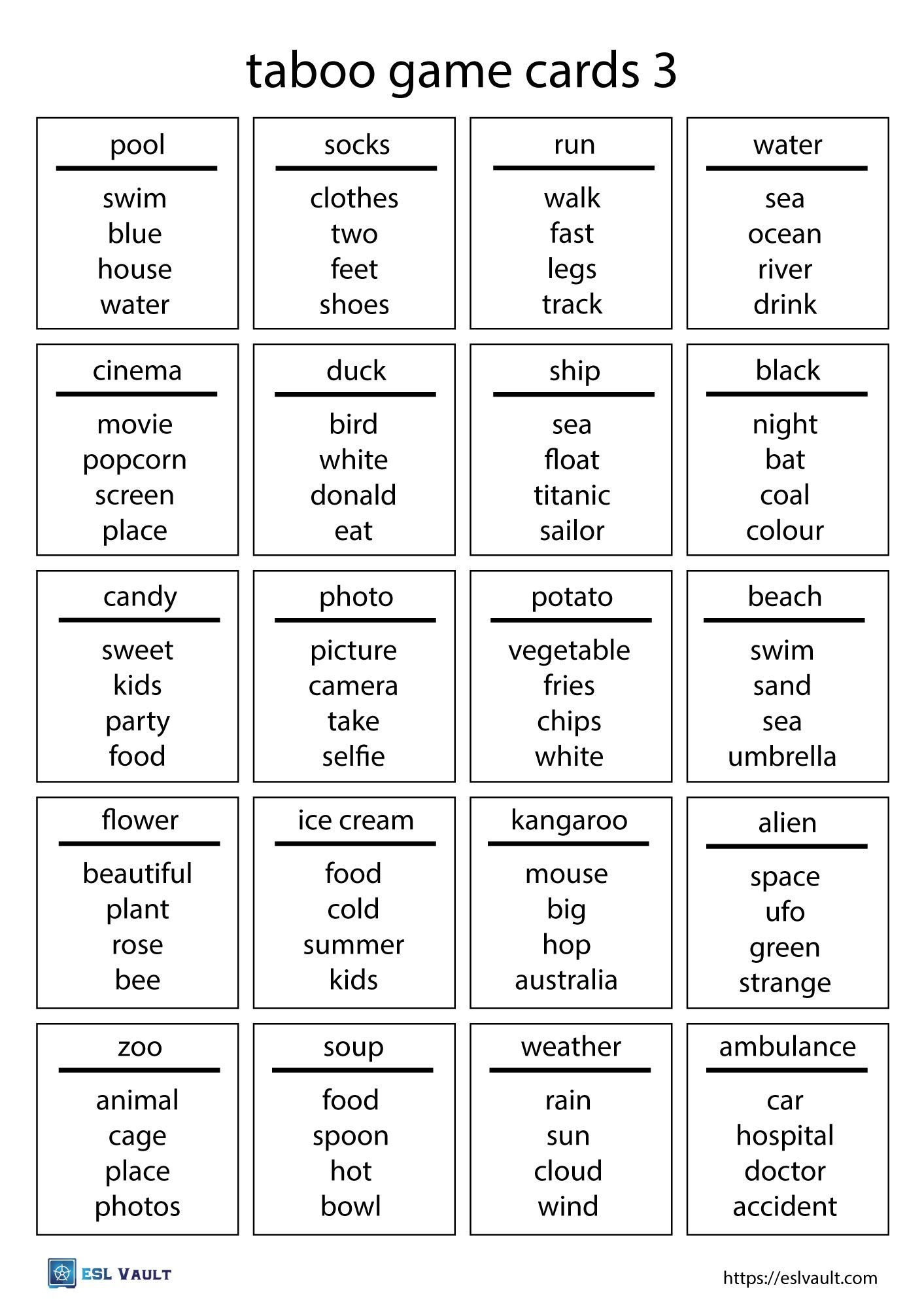 free printable picture cards for esl students