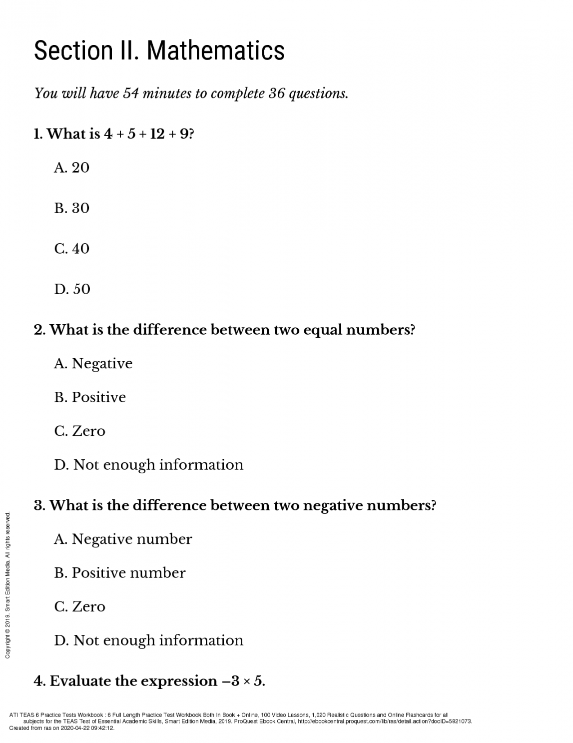 Teas Math Practice Worksheet Printable PDF Template