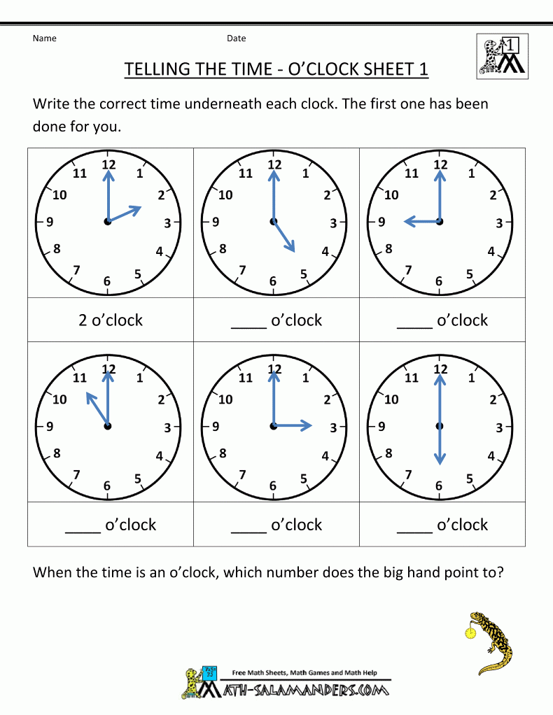 Telling Time Worksheets O 39 clock And Half Past