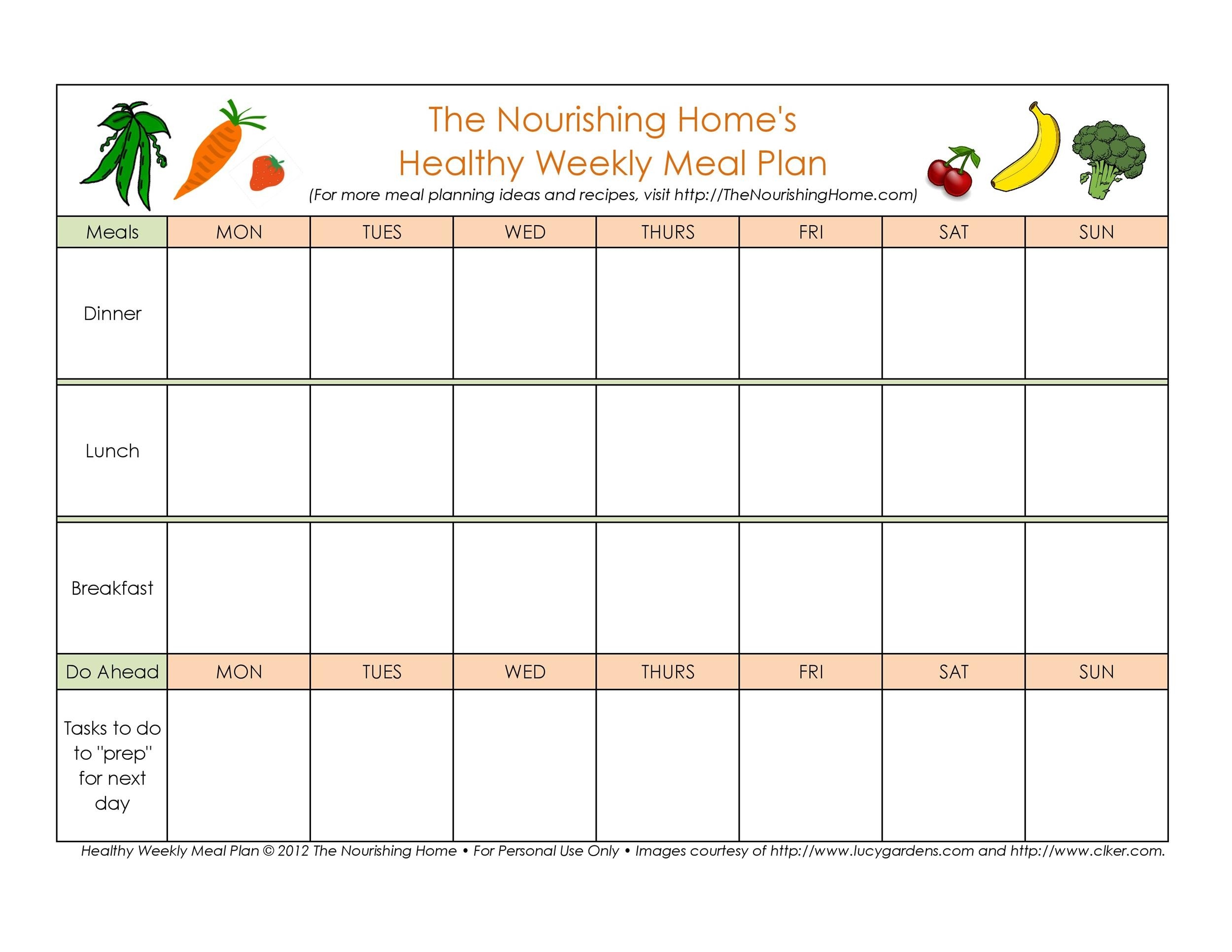 Template Printable Weekly Meal Planner Printable Templates