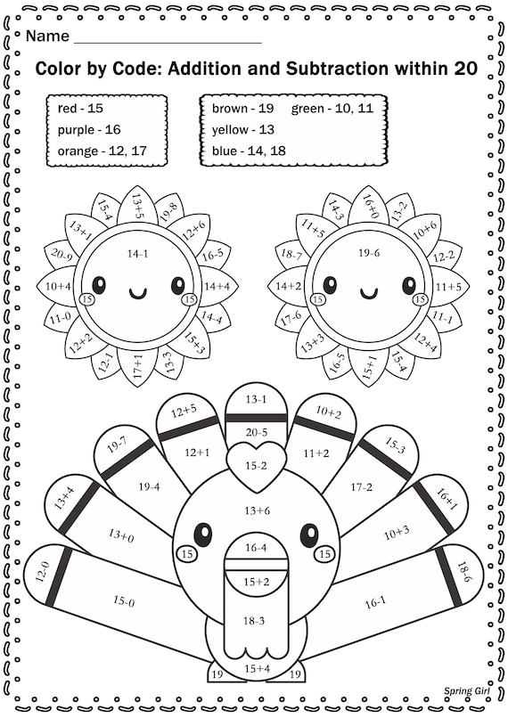math worksheets for thanksgiving