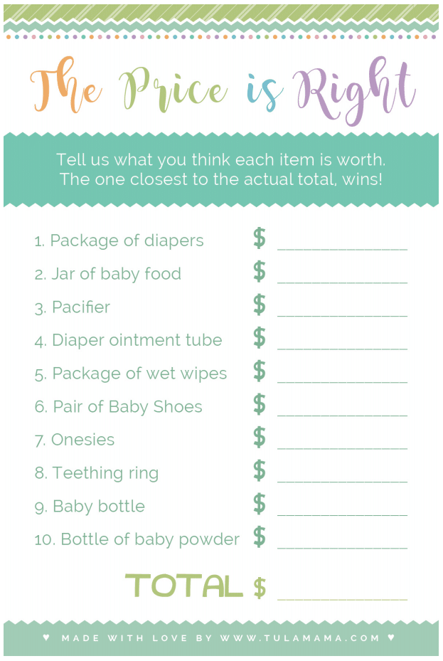 The Easiest Price Is Right Baby Shower Game Template Tulamama Baby
