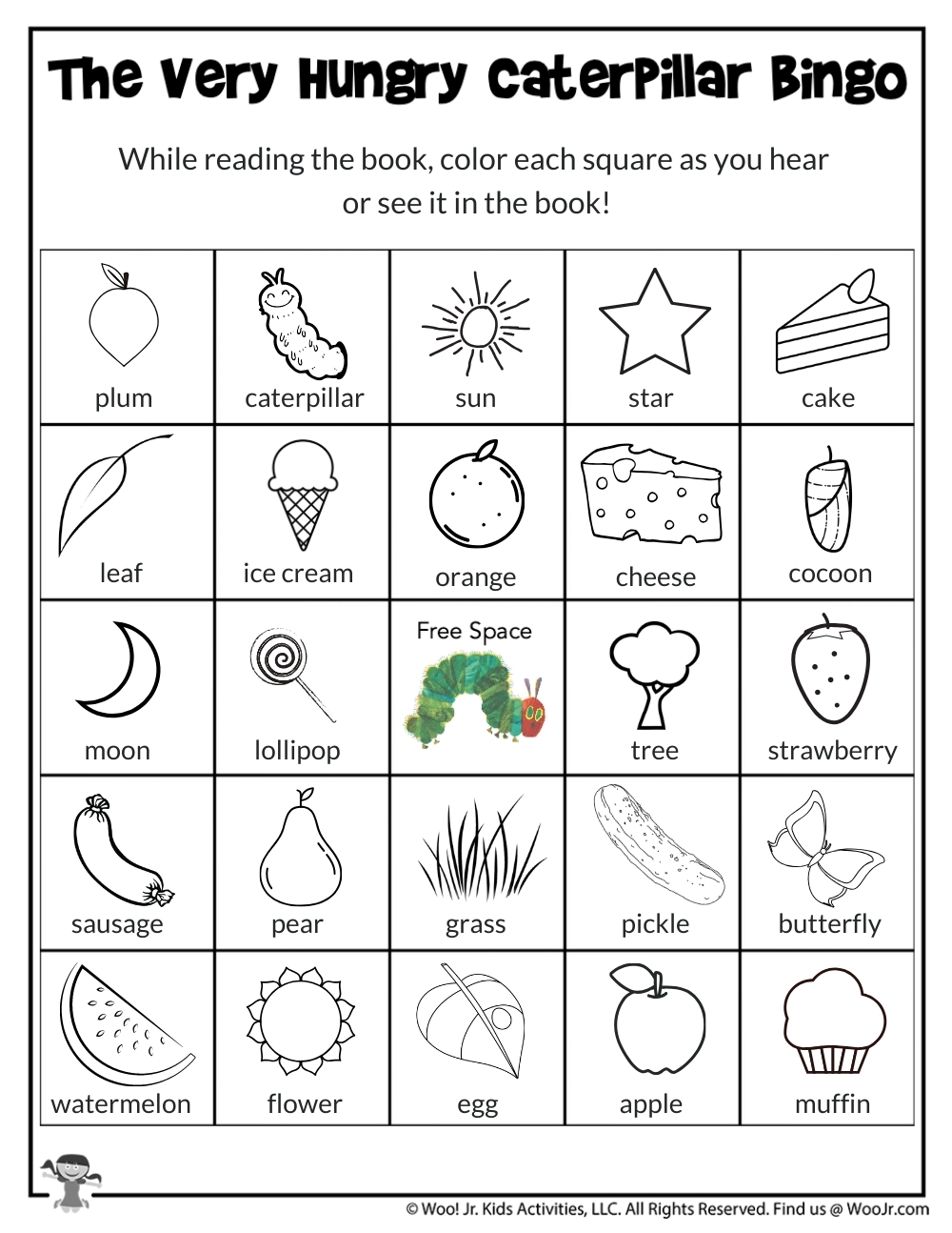 The Very Hungry Caterpillar Reading Bingo Woo Jr Kids Activities