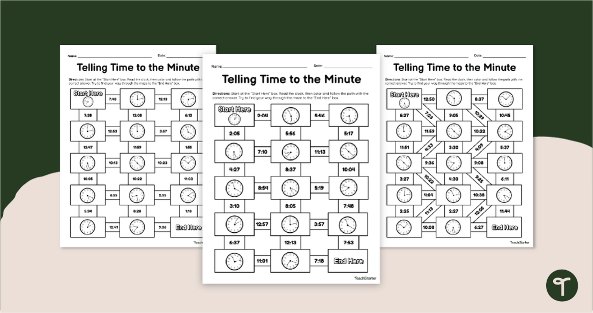 Time In Minutes Math Maze Worksheets Teach Starter Worksheets Library