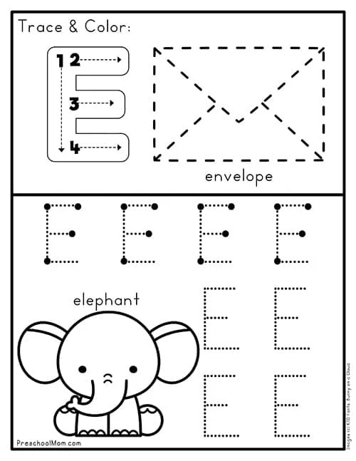 letter e preschool printable activities