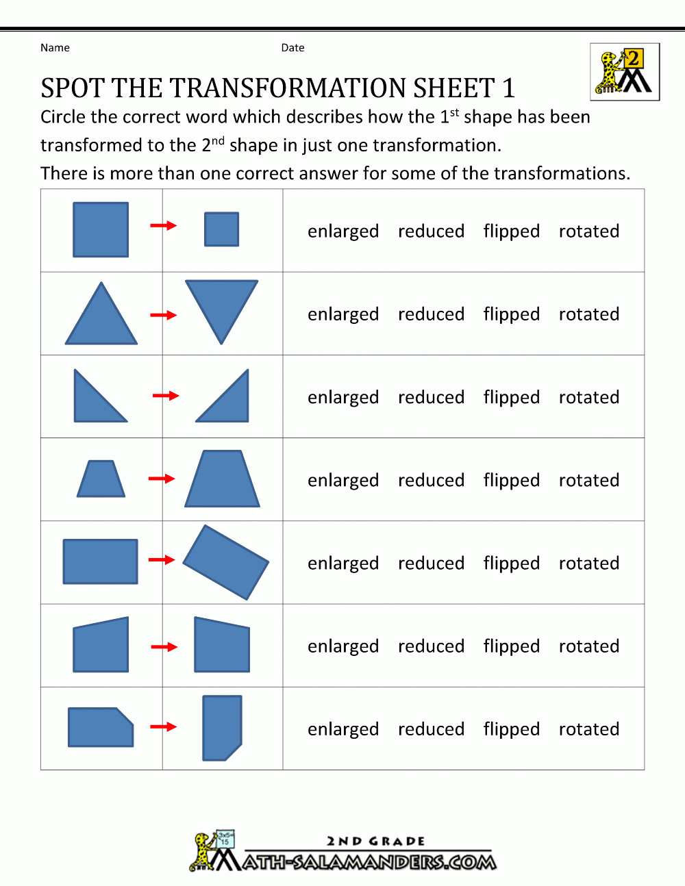 transformations maths worksheets