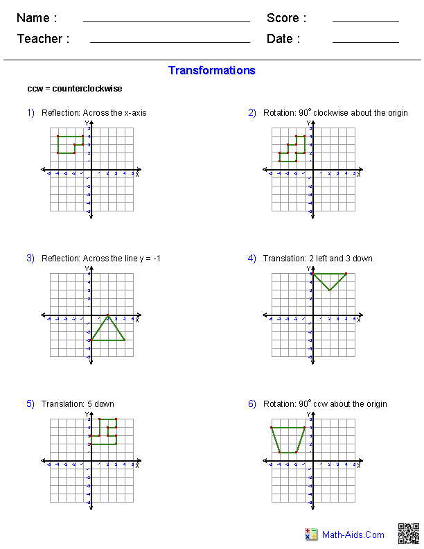 Transformations Maths Worksheets Free Printable