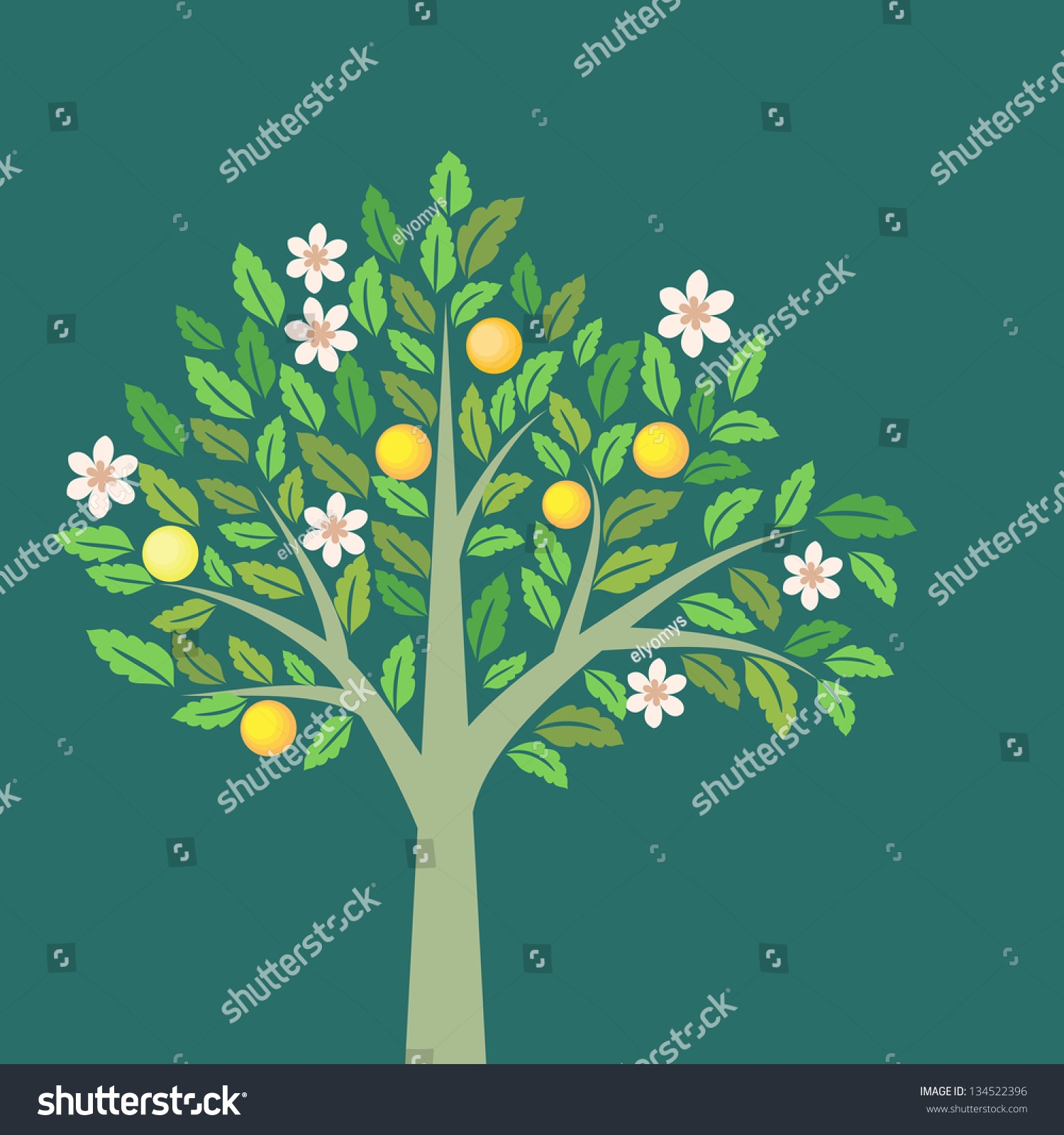 Tree Fruits Flowers Stock Vector Royalty Free 134522396