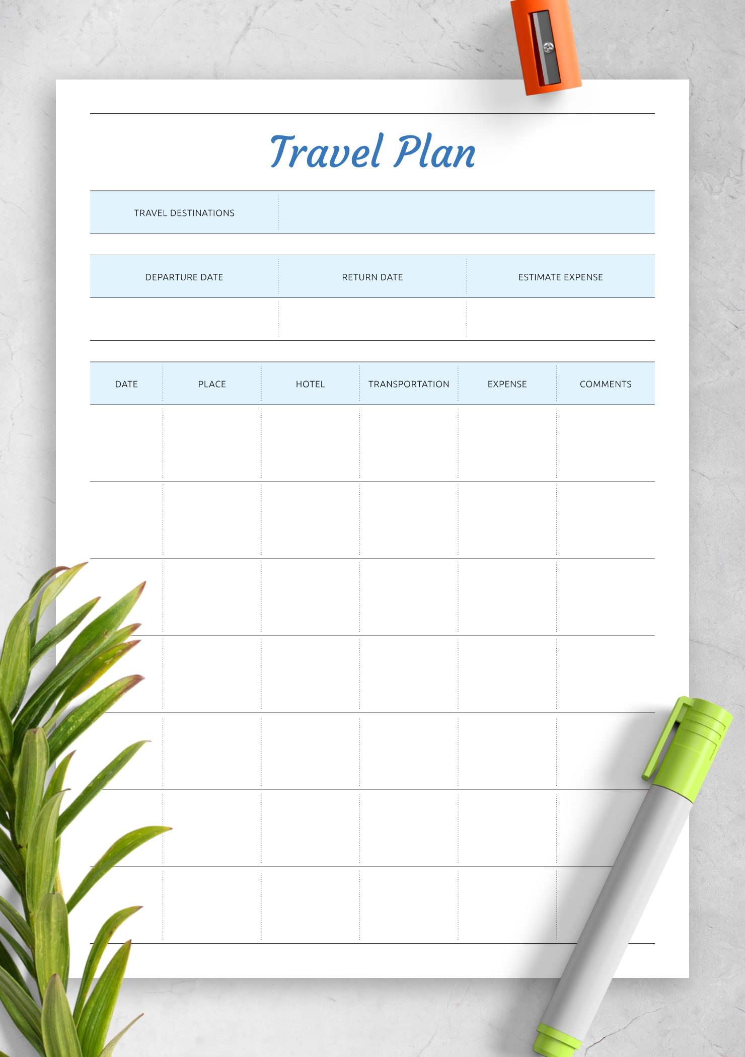 Trip Planning Spreadsheet Template
