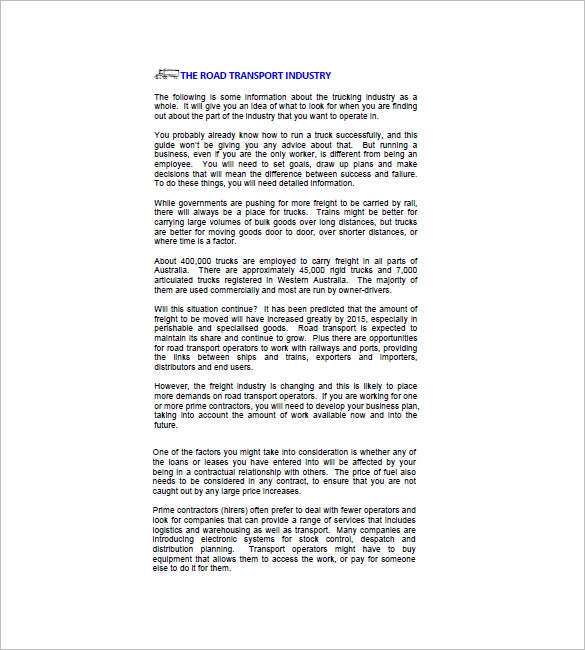 Trucking Plan Business Template 13 Word Excel PDF Format Download