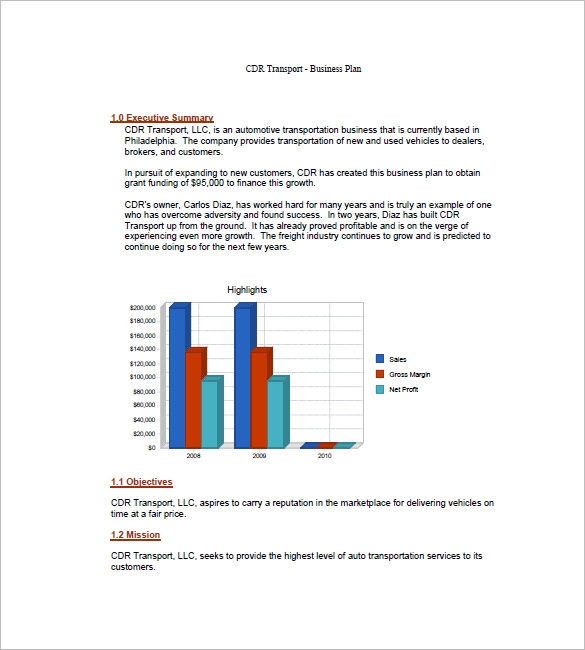 trucking business plan template
