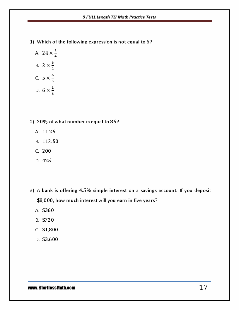 tsi math practice worksheets