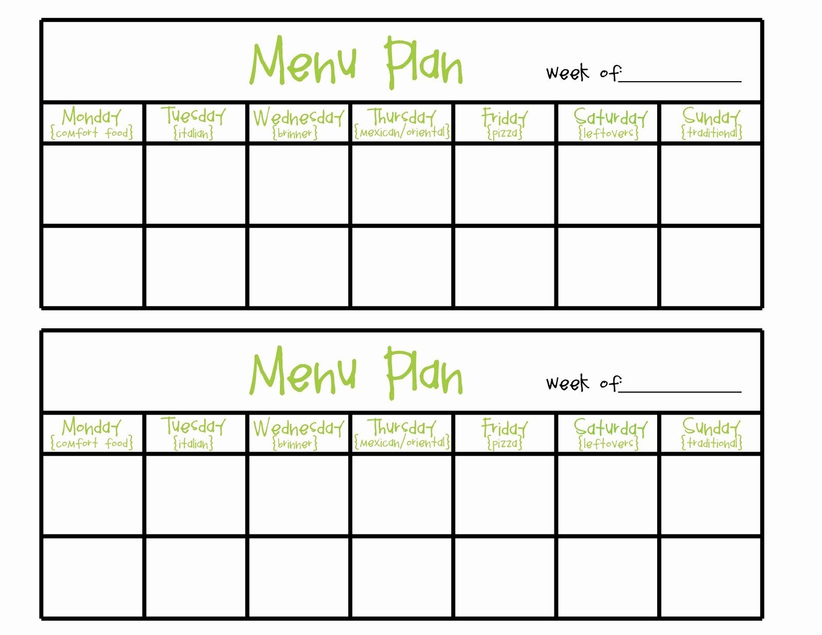 Two Week Meal Plan Template