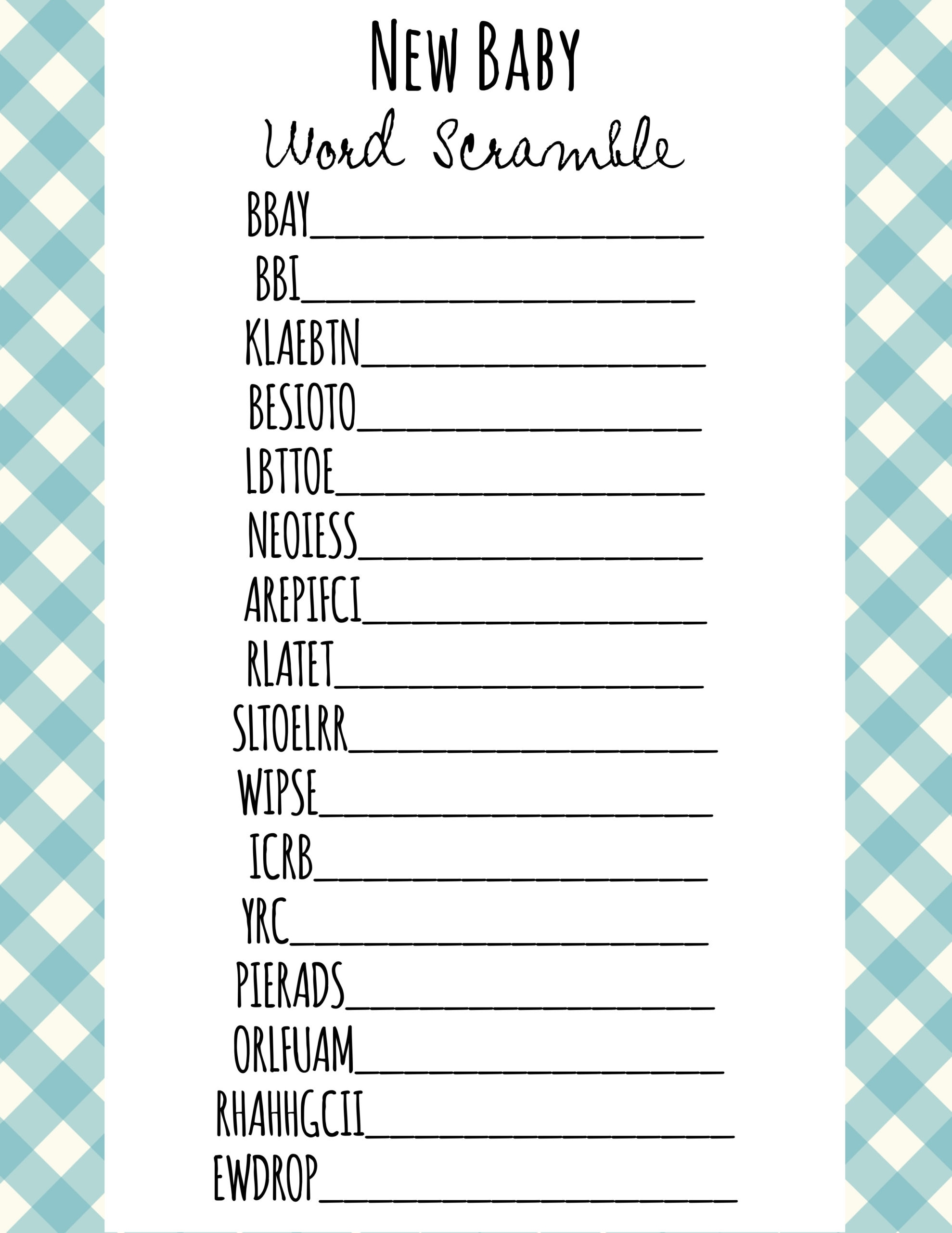 Unscramble Word Games Printable Free Free Printable Baby Shower Games