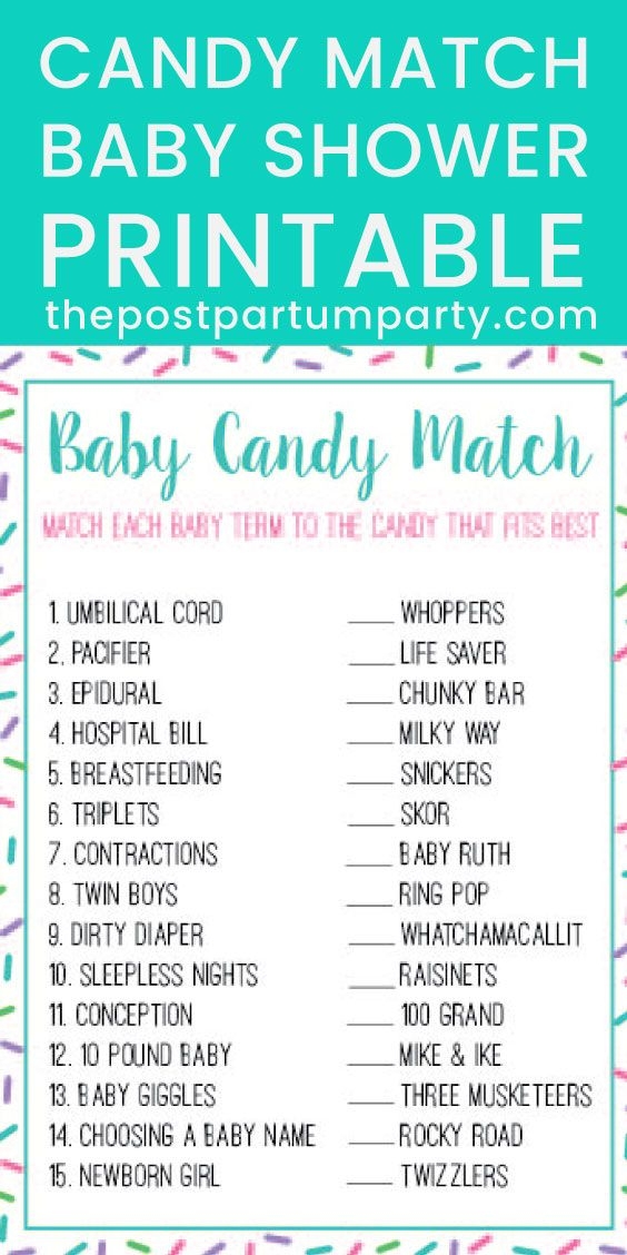 free printable baby shower games candy match