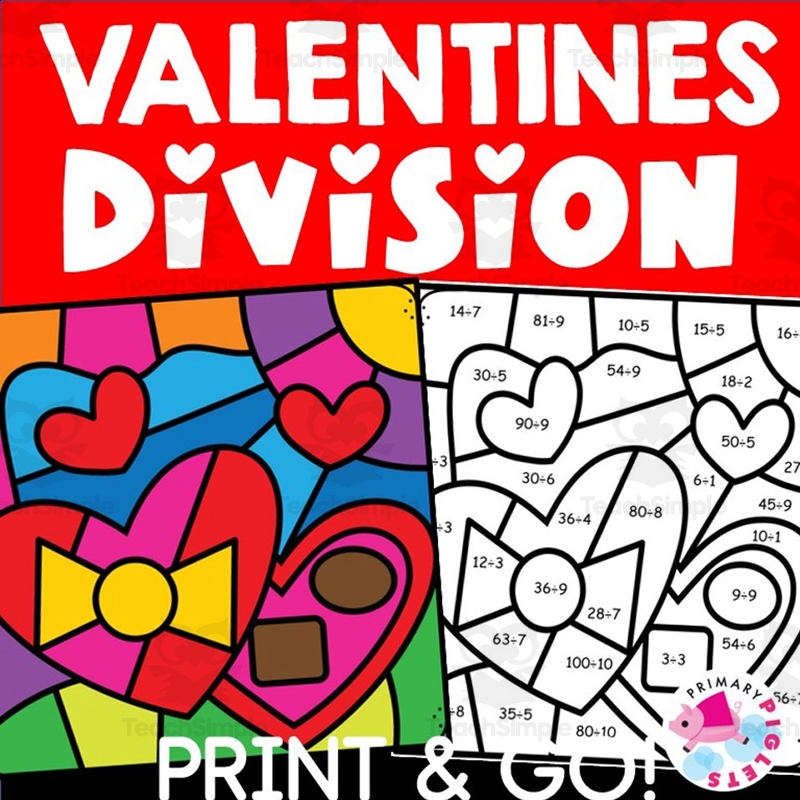 Valentines Day Math Coloring Pages Division Color By Number Code 