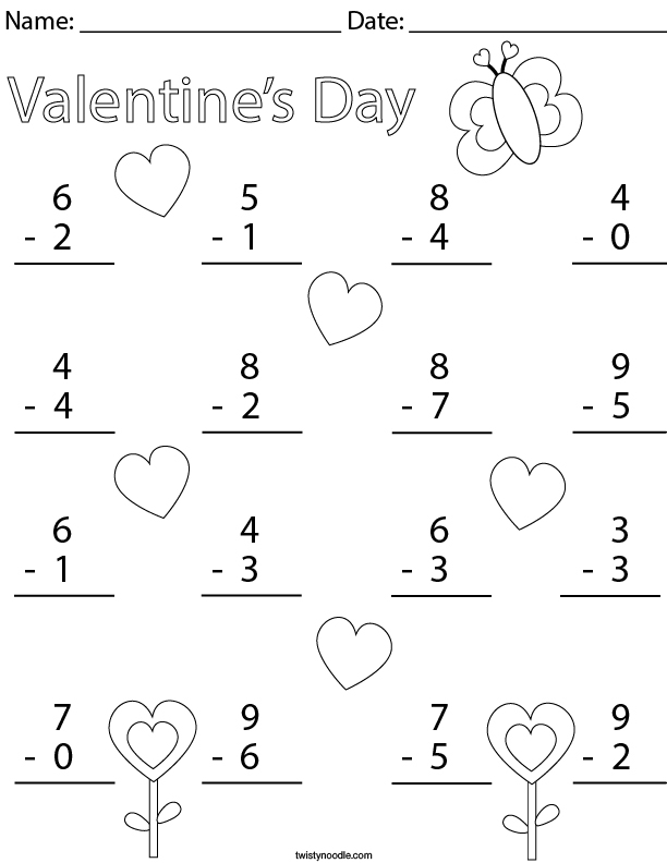 valentines math worksheet