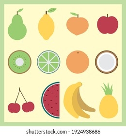 Vector Set Designed All Kinds Fruits Stock Vector Royalty Free 