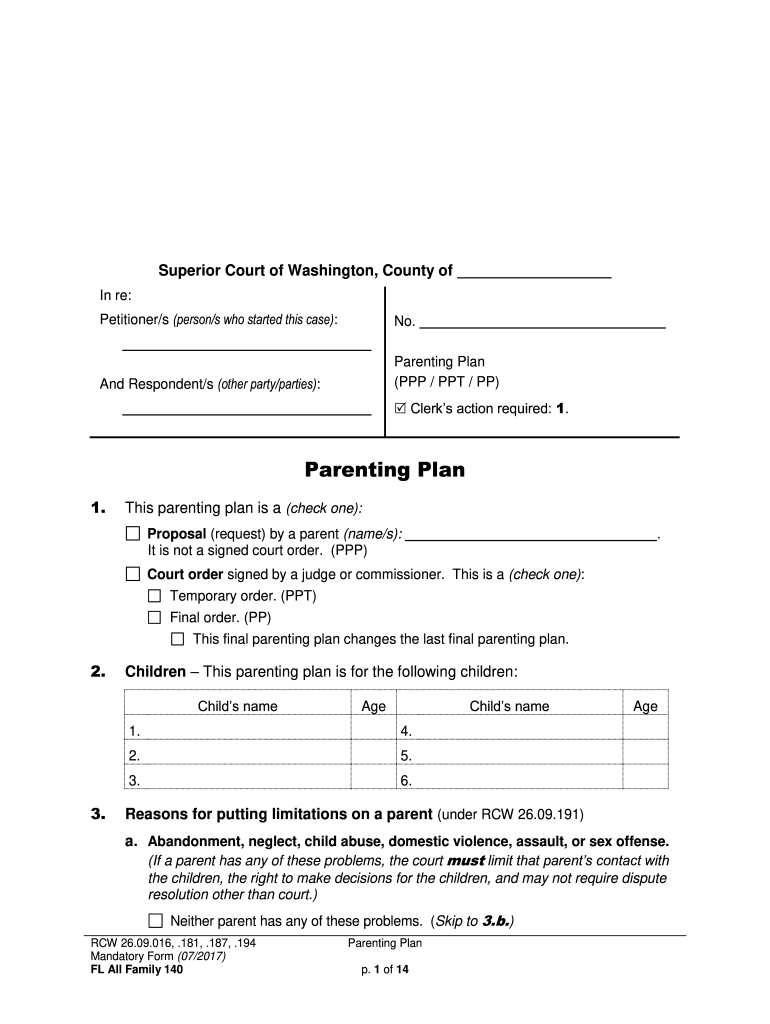 Washington State Parenting Plan Packet Fill Online Printable 