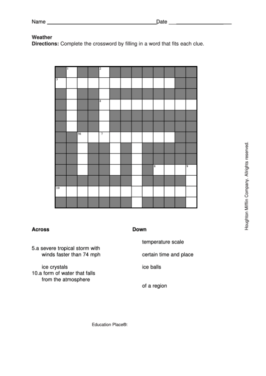 Weather Cross Word Puzzle Template Printable Pdf Download