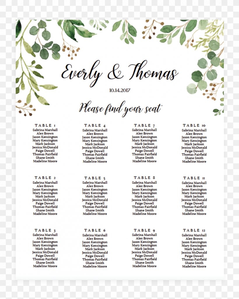 Wedding Invitation Seating Plan Template Table Microsoft Word PNG 