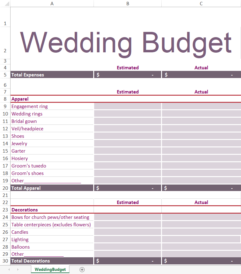 Wedding Planning Budget Template Fesssee