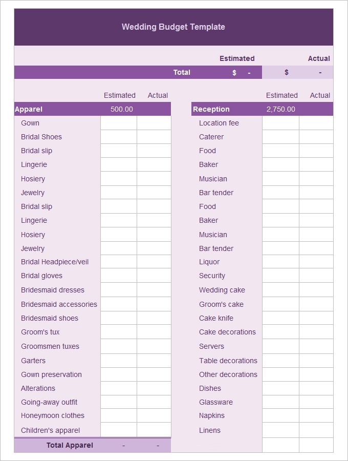 wedding planning budget template