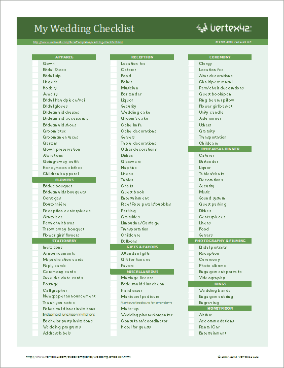 wedding planning list template