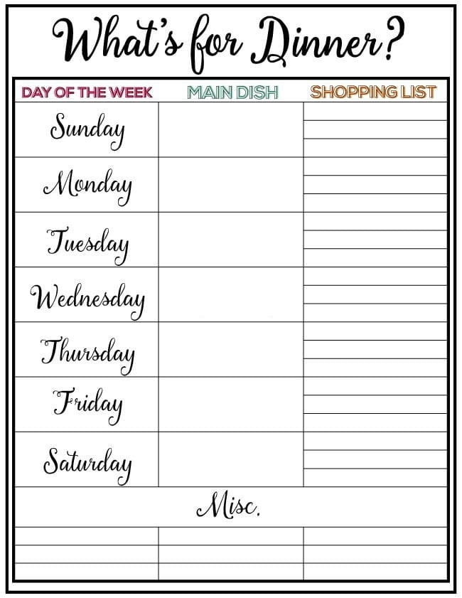 Weekly Meal Plan Calendar Megan May