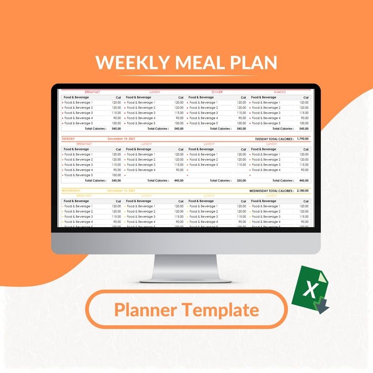 Weekly Meal Plan Excel Template Meal Plan With Calories Meal Plan 